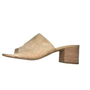 Tahari tan open toe slip on chunky heel mule leather SZ 8.5